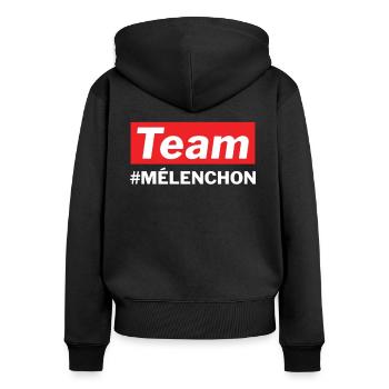 Votez Jean-Luc Mélenchon team président en 2022 - Sweat à capuche zippé Premium bio Femme - noir - Dos - Julia (174cm)