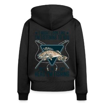 Je pense que seulement la pêche - Pêcheur à la vue - Sweat à capuche zippé Premium bio Femme - noir - Dos - Julia (174cm)