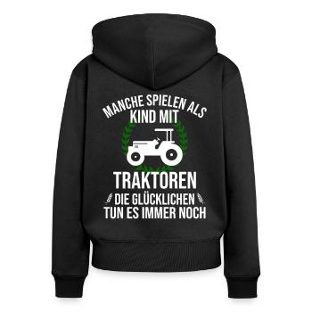 Bauer Landwirt Traktor Trecker Glückliche Kindheit - Frauen Premium Bio Zip Hoodie - Schwarz - Hinten - Julia (174cm)