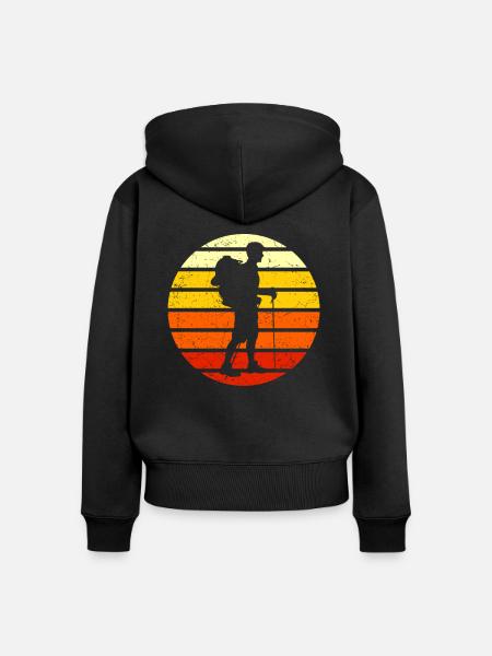 Wanderer Retro Silhouette - Frauen Premium Bio Zip Hoodie - Schwarz