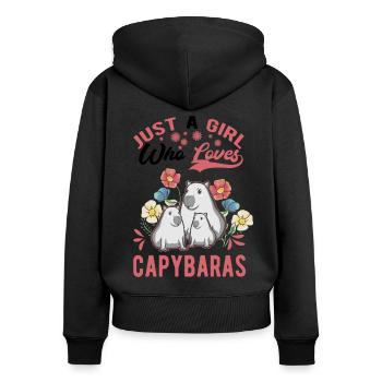 Just a girl who loves capybaras Wasserschwein - Frauen Premium Bio Zip Hoodie - Schwarz - Hinten - Julia (174cm)