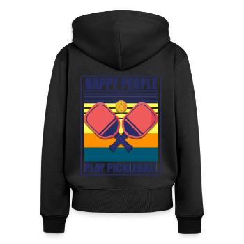 Pickleball Pickleball Spieler Pickleball Schläger - Frauen Premium Bio Zip Hoodie - Schwarz - Hinten - Julia (174cm)