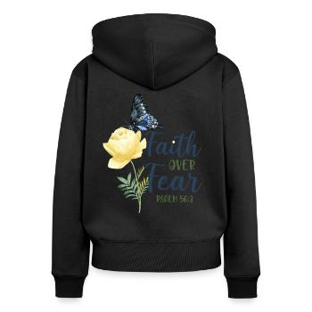 Citation de verset biblique chrétien - Sweat à capuche zippé Premium bio Femme - noir - Dos - Julia (174cm)