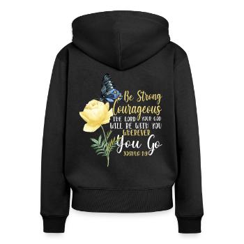 Citation de verset biblique chrétien - Sweat à capuche zippé Premium bio Femme - noir - Dos - Julia (174cm)