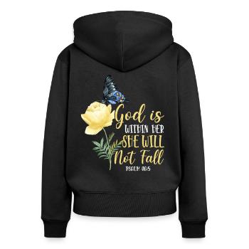 Citation de verset biblique chrétien - Sweat à capuche zippé Premium bio Femme - noir - Dos - Julia (174cm)