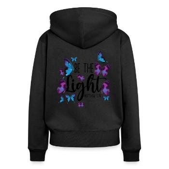 Christian Bible Verse Butterfly Be - Frauen Premium Bio Zip Hoodie - Schwarz - Hinten - Julia (174cm)