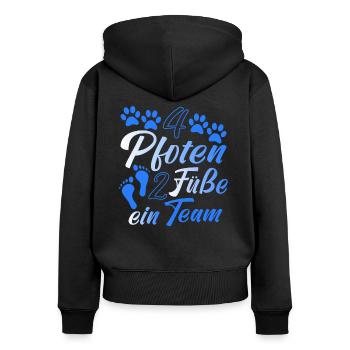 4 Pfoten 2 Füße ein Team - Frauen Premium Bio Zip Hoodie - Schwarz - Hinten - Julia (174cm)