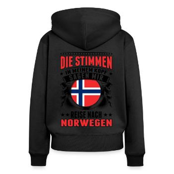 Norwegen Stimmen Urlaub Norway Oslo - Frauen Premium Bio Zip Hoodie - Schwarz - Hinten - Julia (174cm)