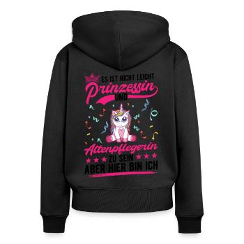 Altenpflegerin Prinzessin Altenpflege Pflegekraft - Frauen Premium Bio Zip Hoodie - Schwarz - Hinten - Julia (174cm)