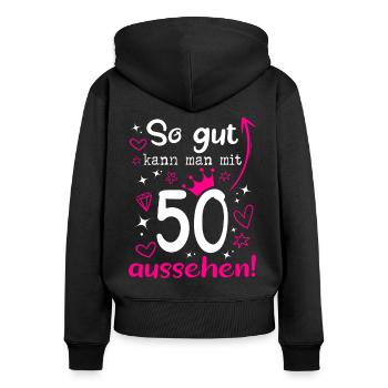 50 geburtstag frau frauen damen 50 jahre geschenk - Frauen Premium Bio Zip Hoodie - Schwarz - Hinten - Julia (174cm)
