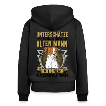Parson Russell Terrier Alter Mann - Frauen Premium Bio Zip Hoodie - Schwarz - Hinten - Julia (174cm)