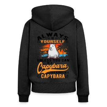 Capybara Wasserschwein Capibara - Frauen Premium Bio Zip Hoodie - Schwarz - Hinten - Julia (174cm)