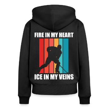 Hockey sur glace - Du feu dans mon cœur, de la glace dans mes veines - Sweat à capuche zippé Premium bio Femme - noir - Dos - Julia (174cm)