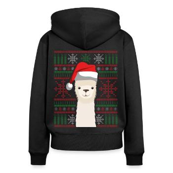 Lama de Noël laid - Sweat à capuche zippé Premium bio Femme - noir - Dos - Julia (174cm)