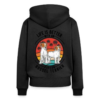 Life is better with an Parson Russell Terrier - Women's Premium Organic Zip Hoodie - black - Back - Julia (174cm)