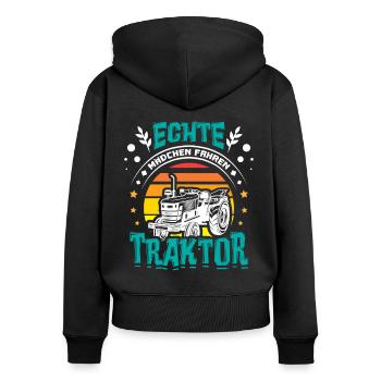Mädchen Traktor fahren - Frauen Premium Bio Zip Hoodie - Schwarz - Hinten - Julia (174cm)