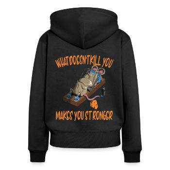 Lustige Maus Training Mausefalle Fitness Käse - Frauen Premium Bio Zip Hoodie - Schwarz - Hinten - Julia (174cm)