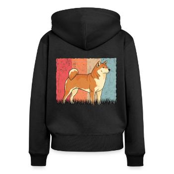 Shiba Inu Retro Vintage Akita Inu - Frauen Premium Bio Zip Hoodie - Schwarz - Hinten - Julia (174cm)