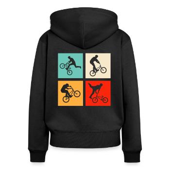 BMX Retro - Frauen Premium Bio Zip Hoodie - Schwarz - Hinten - Julia (174cm)