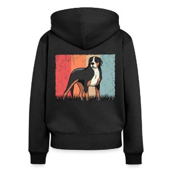Grand chien de montagne suisse rétro - Sweat à capuche zippé Premium bio Femme - noir - Dos - Julia (174cm)