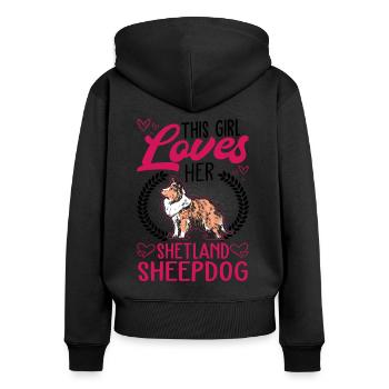 Cette fille aime son chien de berger Shetland - Sweat à capuche zippé Premium bio Femme - noir - Dos - Julia (174cm)