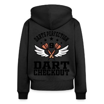 Darts Perfektion 9 Dart Checkout - Dartspieler - Frauen Premium Bio Zip Hoodie - Schwarz - Hinten - Julia (174cm)
