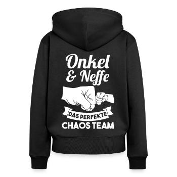 Onkel und Neffe - Frauen Premium Bio Zip Hoodie - Schwarz - Hinten - Julia (174cm)