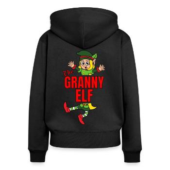 The Granny Elf Elfe Partnerlook Weihnachtself - Frauen Premium Bio Zip Hoodie - Schwarz - Hinten - Julia (174cm)
