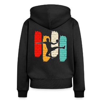 Handball Retro - Frauen Premium Bio Zip Hoodie - Schwarz - Hinten - Julia (174cm)