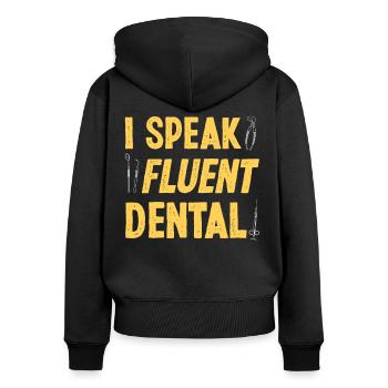 Dentiste Assistante Hygiéniste - Sweat à capuche zippé Premium bio Femme - noir - Dos - Julia (174cm)
