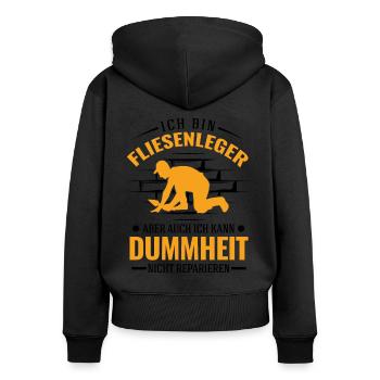 Fliesenleger Mosaikleger Plattenleger - Frauen Premium Bio Zip Hoodie - Schwarz - Hinten - Julia (174cm)