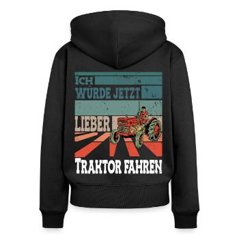 Lieber Traktor fahren - Frauen Premium Bio Zip Hoodie - Schwarz - Hinten - Julia (174cm)