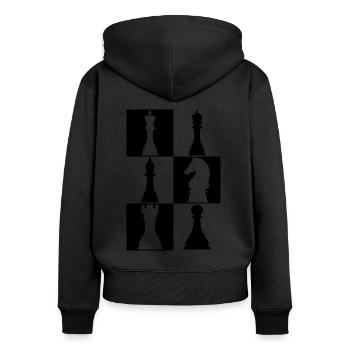 Schach Schachspieler Schachfiguren Schachbrett - Frauen Premium Bio Zip Hoodie - Schwarz - Hinten - Julia (174cm)