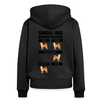 Shiba Inu Hundetricks - Frauen Premium Bio Zip Hoodie - Schwarz - Hinten - Julia (174cm)