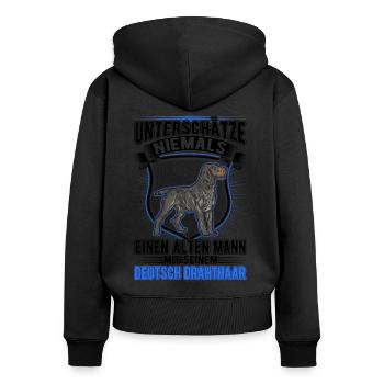 Deutsch Drahthaar Alter Mann German Wirehaired - Frauen Premium Bio Zip Hoodie - Schwarz - Hinten - Julia (174cm)