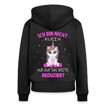Nicht klein nur auf das beste Reduziert - Einhorn - Frauen Premium Bio Zip Hoodie - Schwarz - Hinten - Julia (174cm)