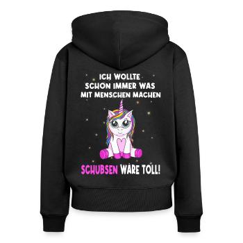 Schon immer was mit Menschen machen - Einhorn - Frauen Premium Bio Zip Hoodie - Schwarz - Hinten - Julia (174cm)