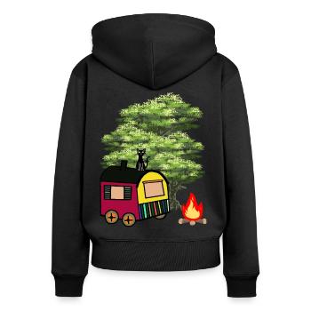 Hippie Construction Trailer Nature Wilderness Cat Cottage House - Sweat à capuche zippé Premium bio Femme - noir - Dos - Julia (174cm)