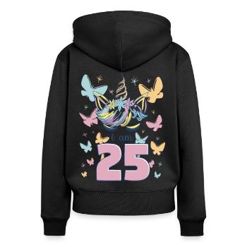 Einhorn Ich Bin 25 Jahre Schmetterlinge Geburtstag - Frauen Premium Bio Zip Hoodie - Schwarz - Hinten - Julia (174cm)