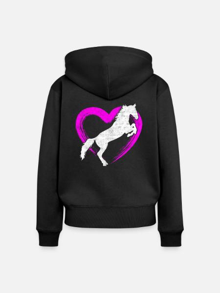 Pferd Pferdeliebe - Frauen Premium Bio Zip Hoodie - Schwarz