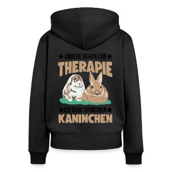 Kaninchen Therapie Häschen Hase Kaninchen - Frauen Premium Bio Zip Hoodie - Schwarz - Hinten - Julia (174cm)
