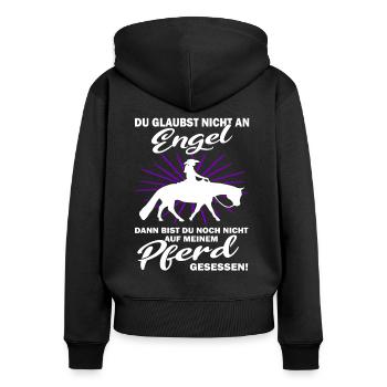 Westernreiten Reiterin und Pferd - Frauen Premium Bio Zip Hoodie - Schwarz - Hinten - Julia (174cm)