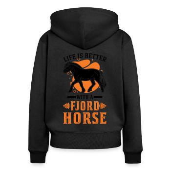 Life is better with a Fjord Horse Fjordpferd - Frauen Premium Bio Zip Hoodie - Schwarz - Hinten - Julia (174cm)