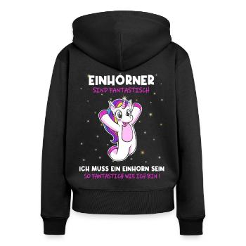 Einhörner sind Fantastisch - Einhorn - Frauen Premium Bio Zip Hoodie - Schwarz - Hinten - Julia (174cm)