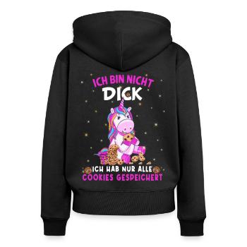Ich bin nicht dick ich hab nur alle Cookie Einhorn - Frauen Premium Bio Zip Hoodie - Schwarz - Hinten - Julia (174cm)