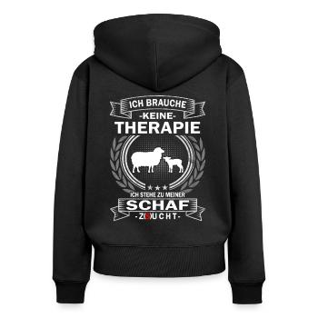 Ich brauche keine Therapie Schafe Bäuerin - Frauen Premium Bio Zip Hoodie - Schwarz - Hinten - Julia (174cm)