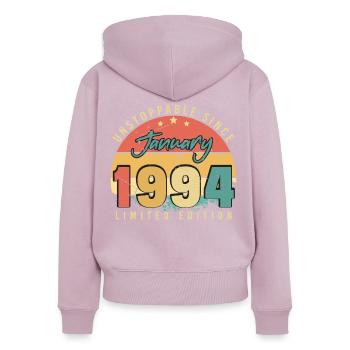 1994 Januar Geschenkidee Vintage - Frauen Premium Bio Zip Hoodie - Altrosa - Hinten - Julia (174cm)