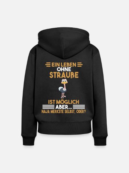 Zootier Strauß - Frauen Premium Bio Zip Hoodie - Schwarz
