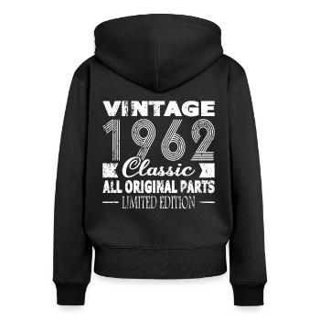 60ème anniversaire Vintage 1962 Classique 1962 - Sweat à capuche zippé Premium bio Femme - noir - Dos - Julia (174cm)