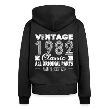40ème anniversaire Vintage 1982 Classic 1982 - Sweat à capuche zippé Premium bio Femme - noir - Dos - Julia (174cm)